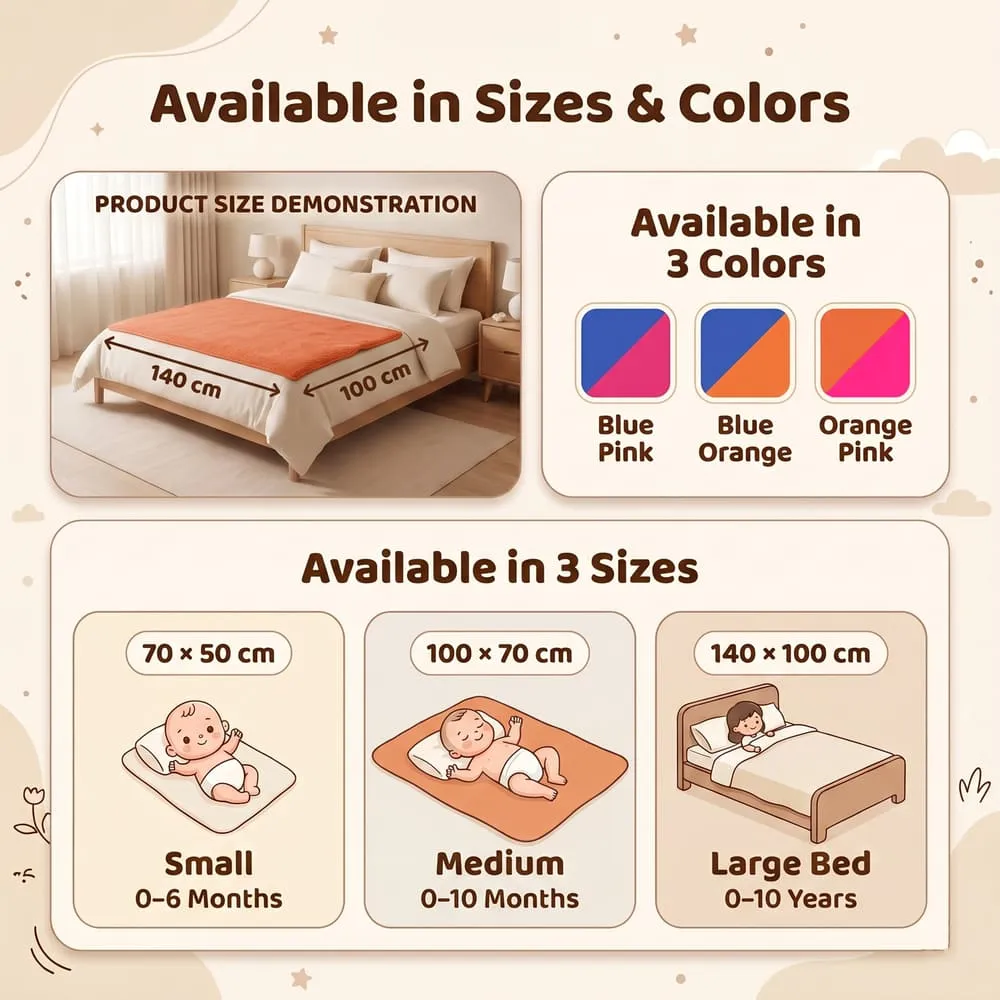 details and dimension of Baby Dry sheet blue orange