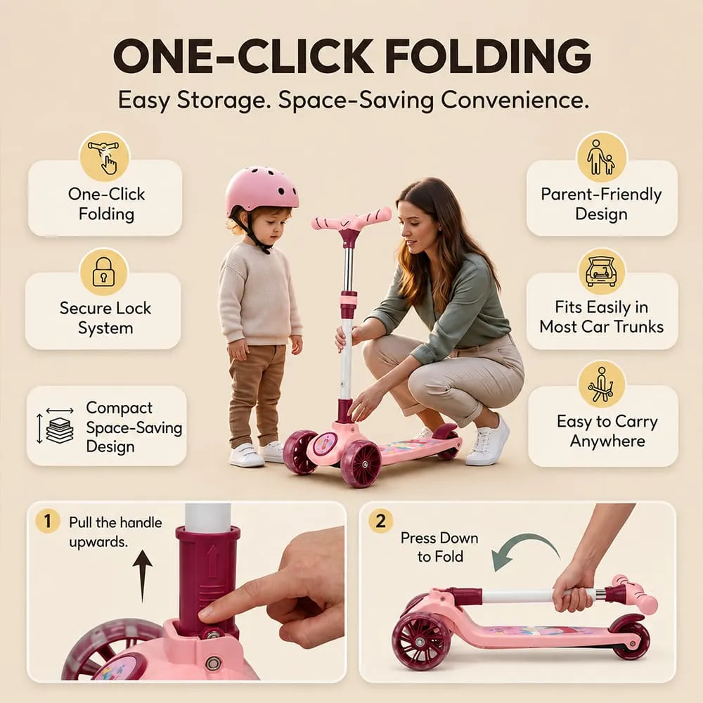 easy fold Peppa pig kids scooter pink