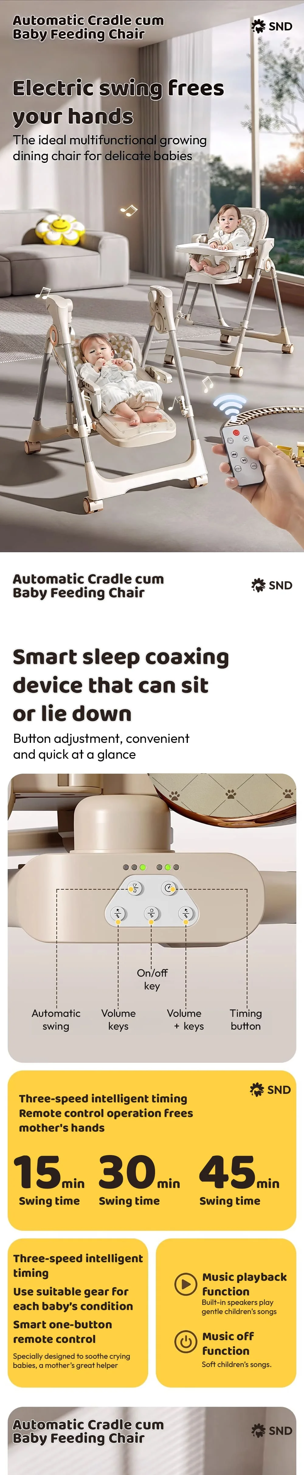 Automatic cradle cum feeding chair