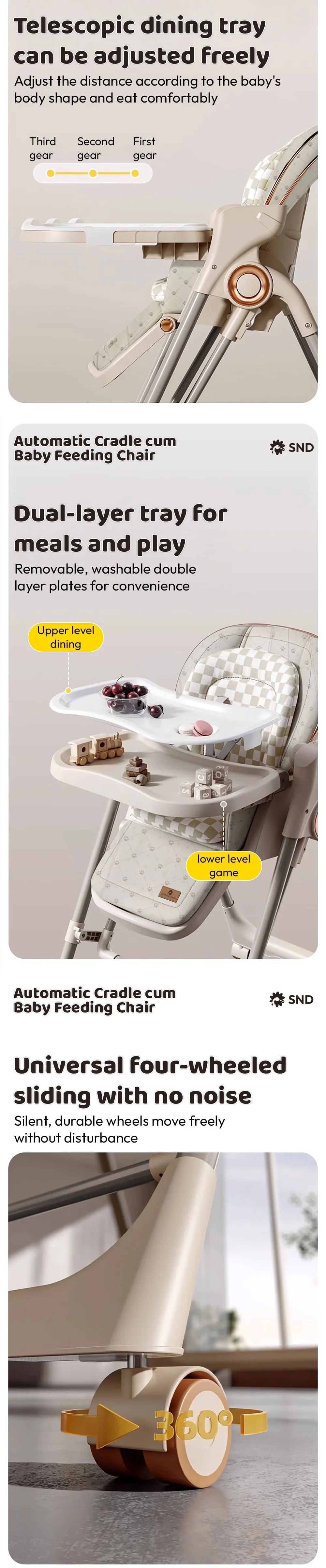 Automatic cradle cum feeding chair