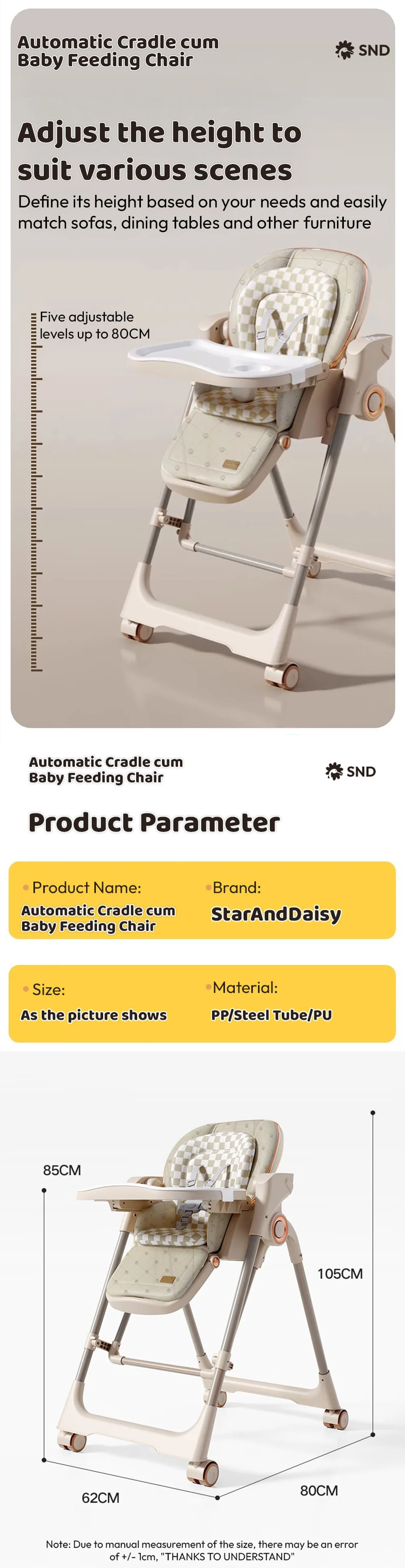 Automatic cradle cum feeding chair