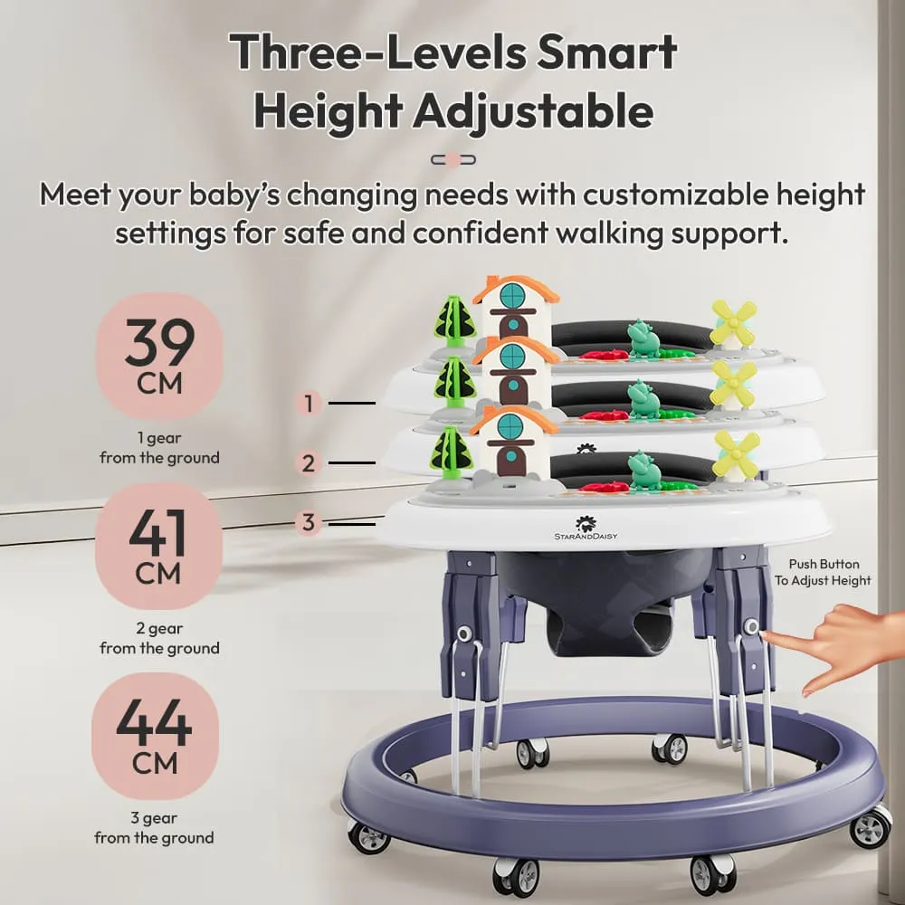 first step baby walker blue three lever smart height adjustable