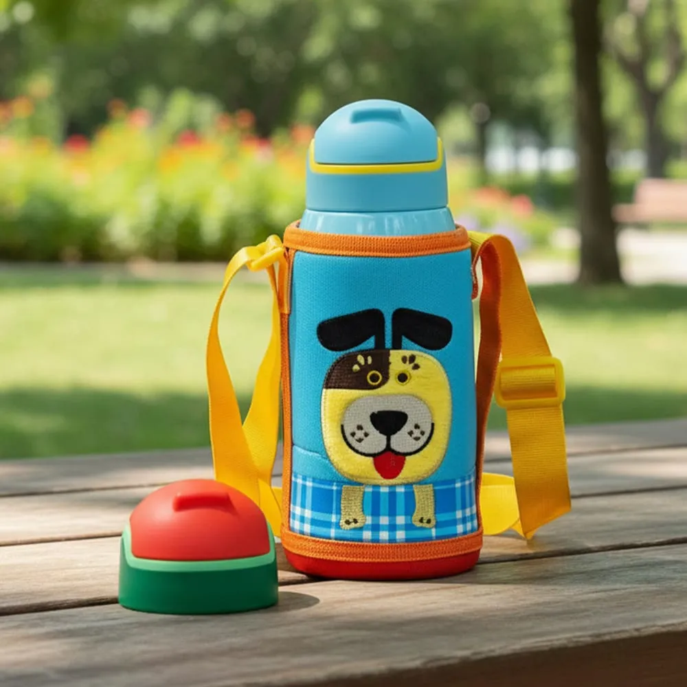 kids water thermos blue monkey print