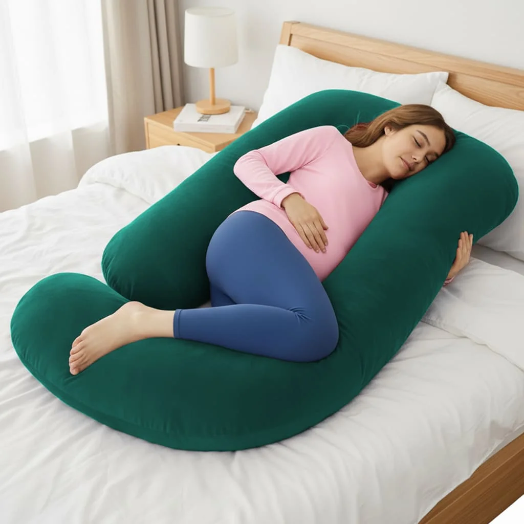 J shape maternity pillow dark green