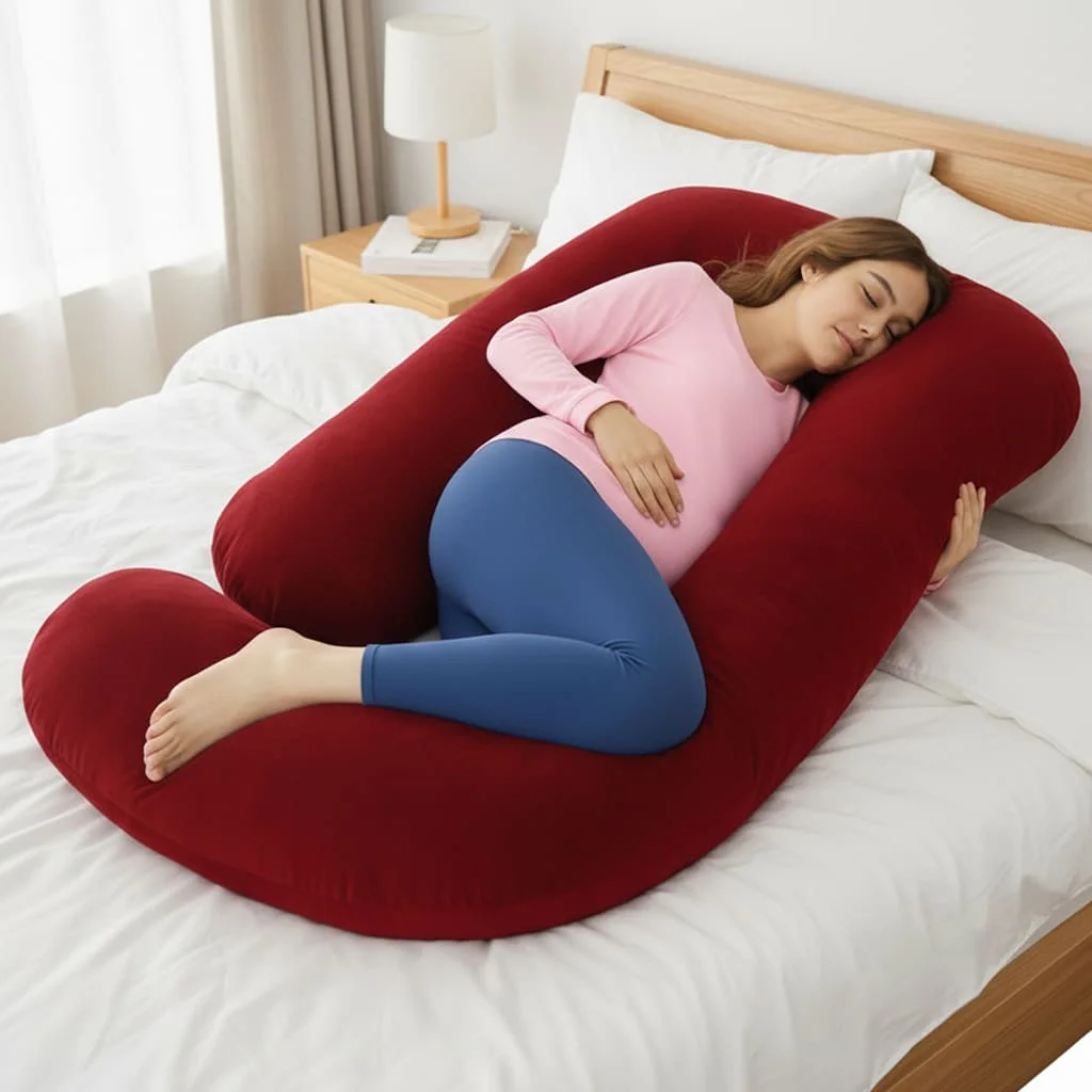 J shape maternity pillow maroon