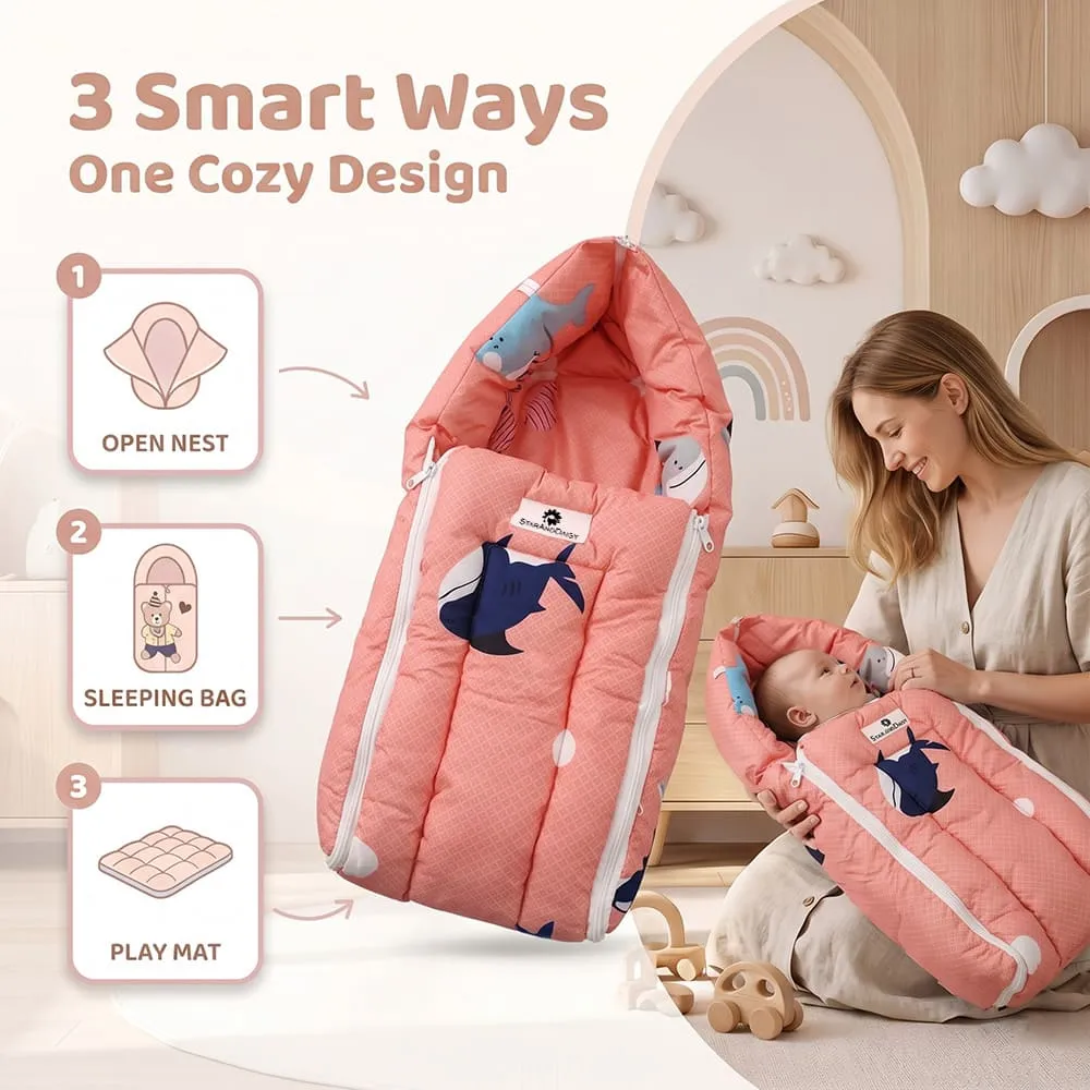 smart way of use baby sleeping bag shark print