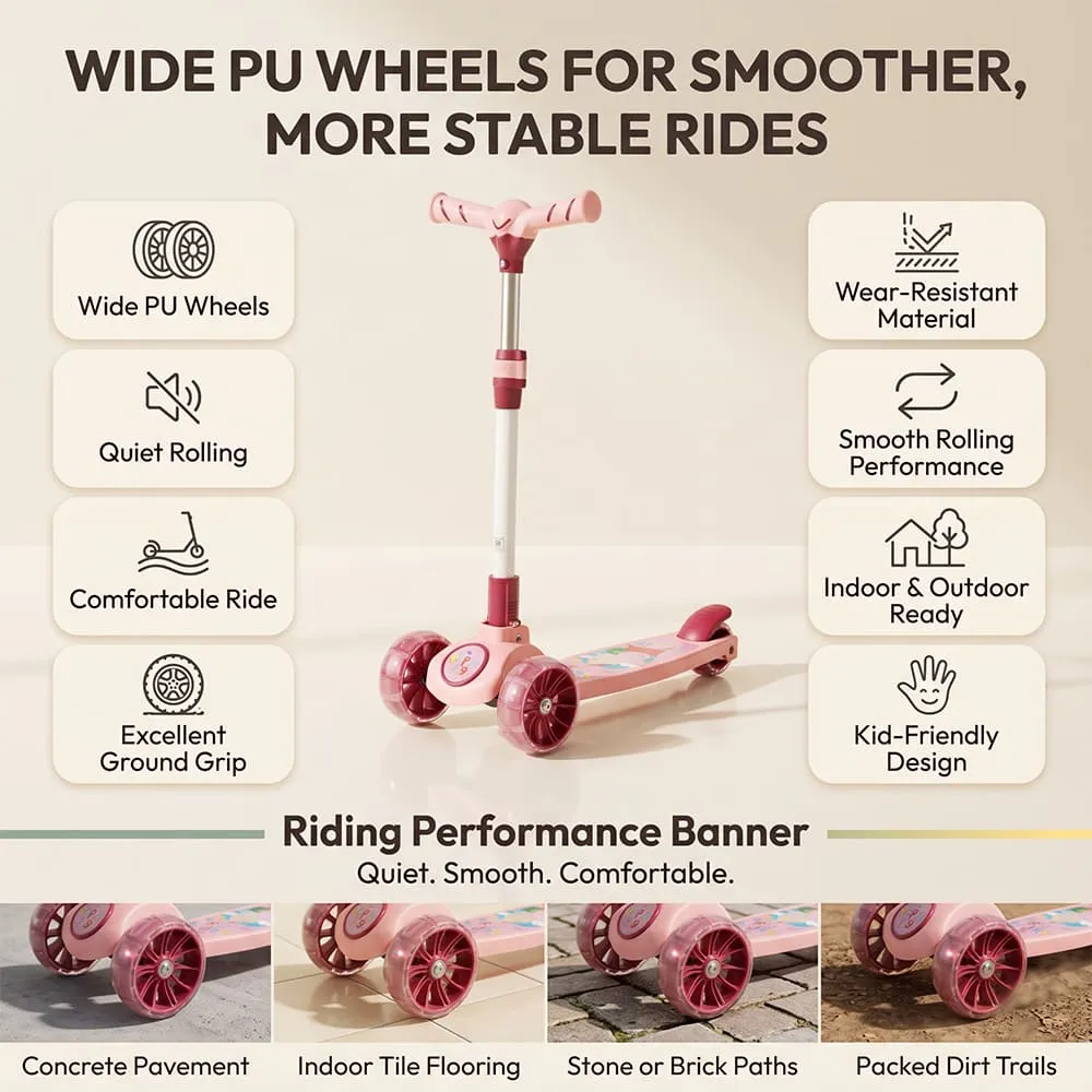 wide pu wheels Peppa pig kids scooter pink
