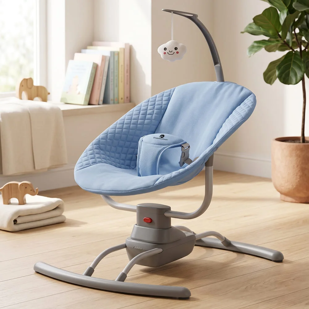 Baby Rocker Bouncer Swing – First Swing Baby Rocker Bouncer – Baby Swings for Infants with 3 Swing Speeds – Baby Rocker with Mosquito Net (Blue) – StarAndDaisy