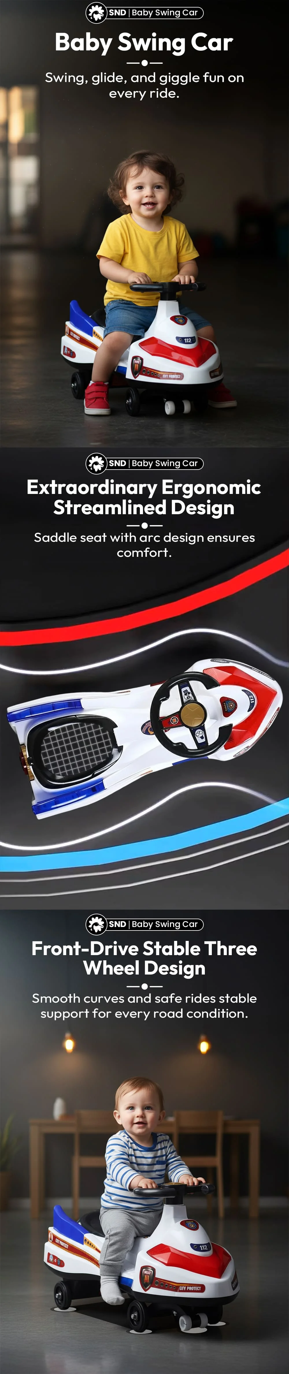 Baby Swing Car with LED Lights