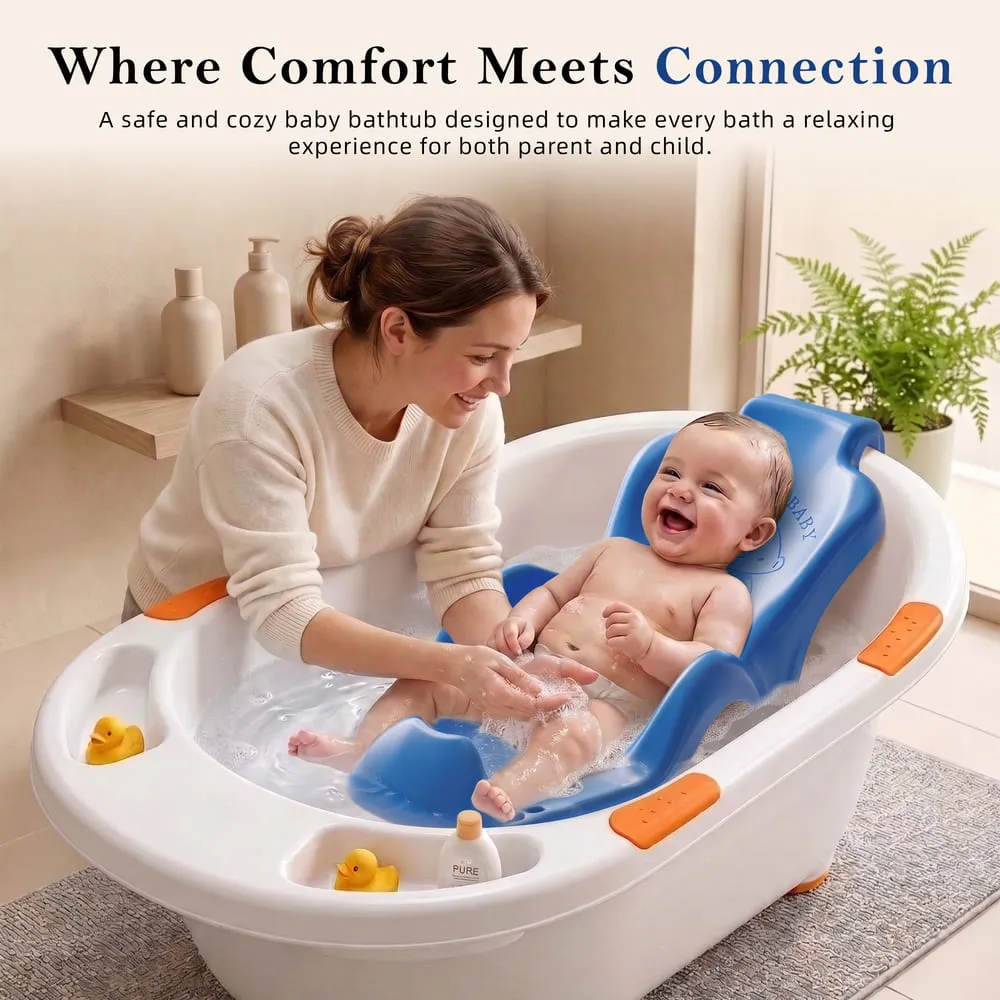 comfortable bath with baby bath seat blue