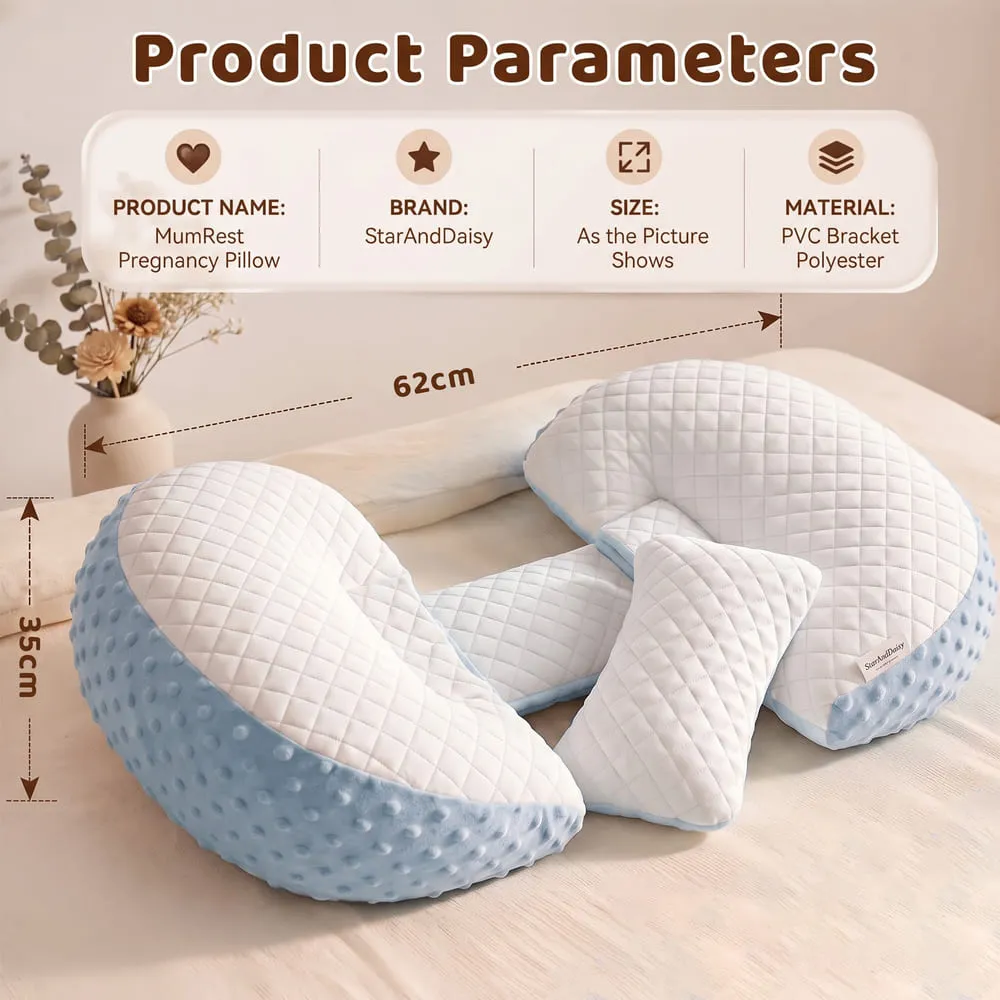 details and dimension of Maternity pillow blue