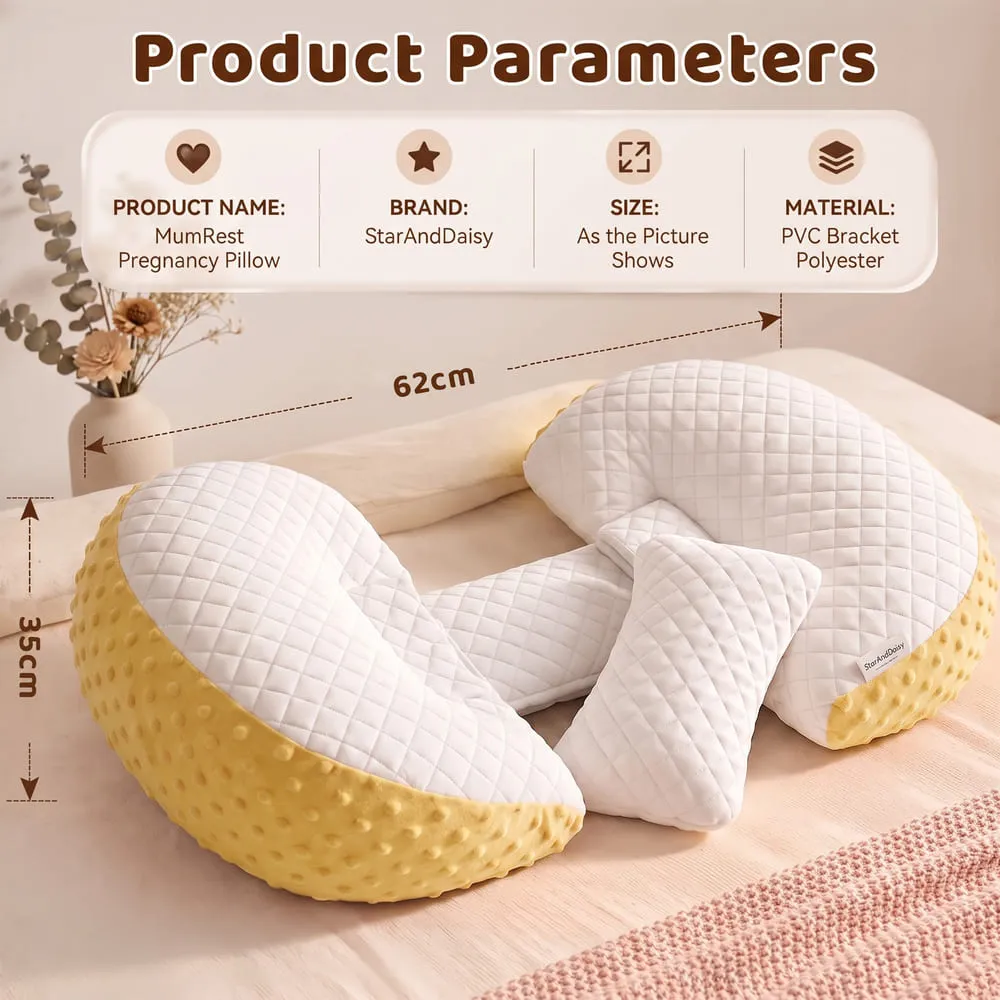 details and dimension of Maternity pillow yellow