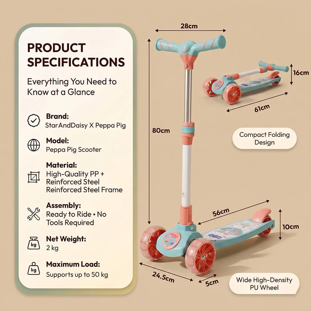 details and dimension of Peppa pig kids scooter blue