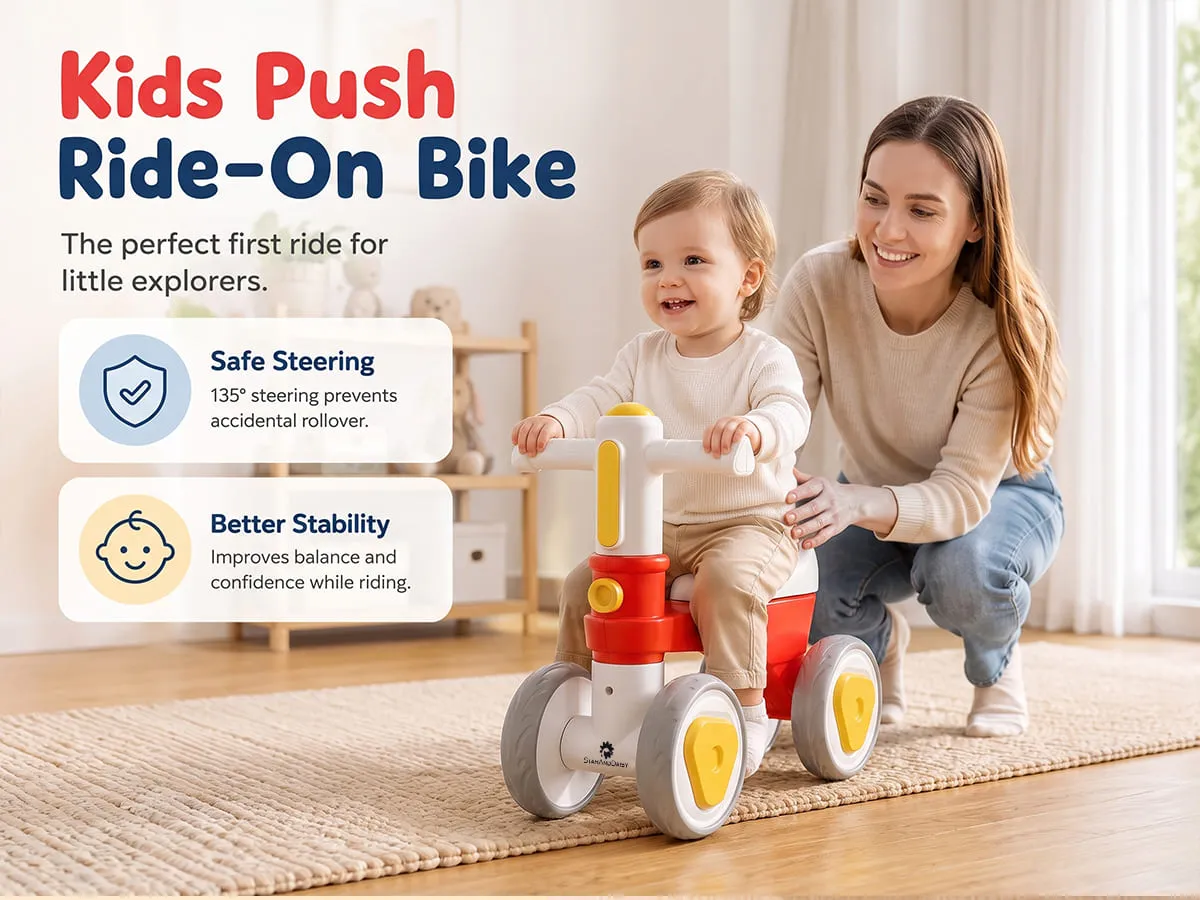 Push Ride On Bike for Kids, 4 Wheel Toy Mini Bike for Baby