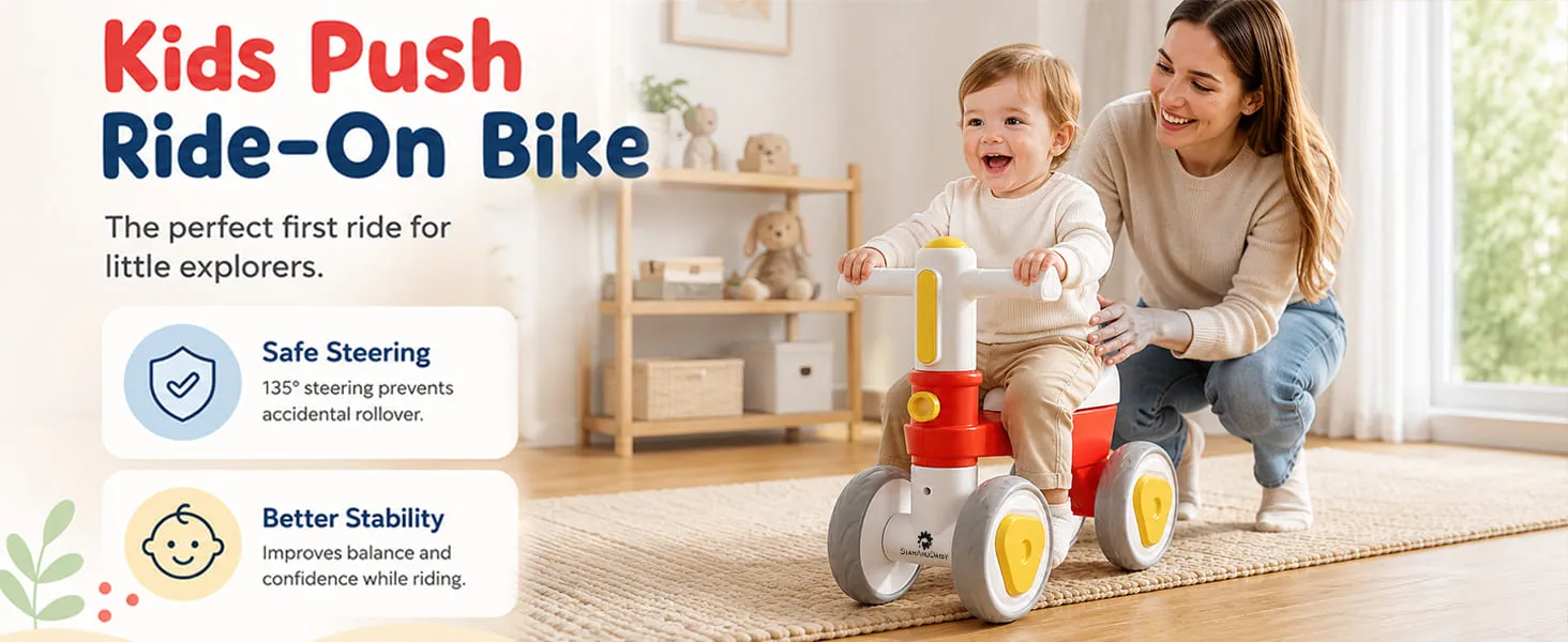 Push Ride On Bike for Kids, 4 Wheel Toy Mini Bike for Baby
