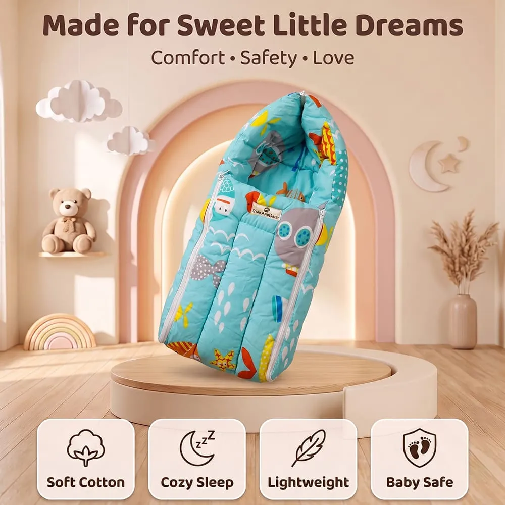 made for comfort baby sleeping bag aqua print