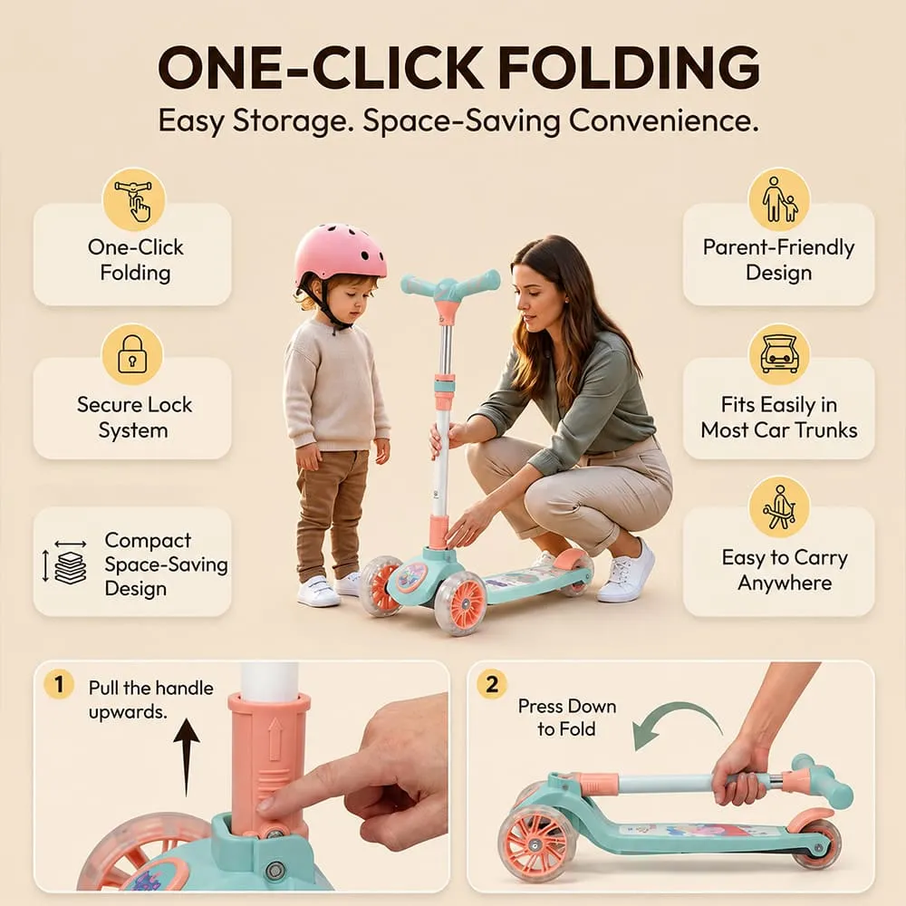 one click fold Peppa pig kids scooter blue