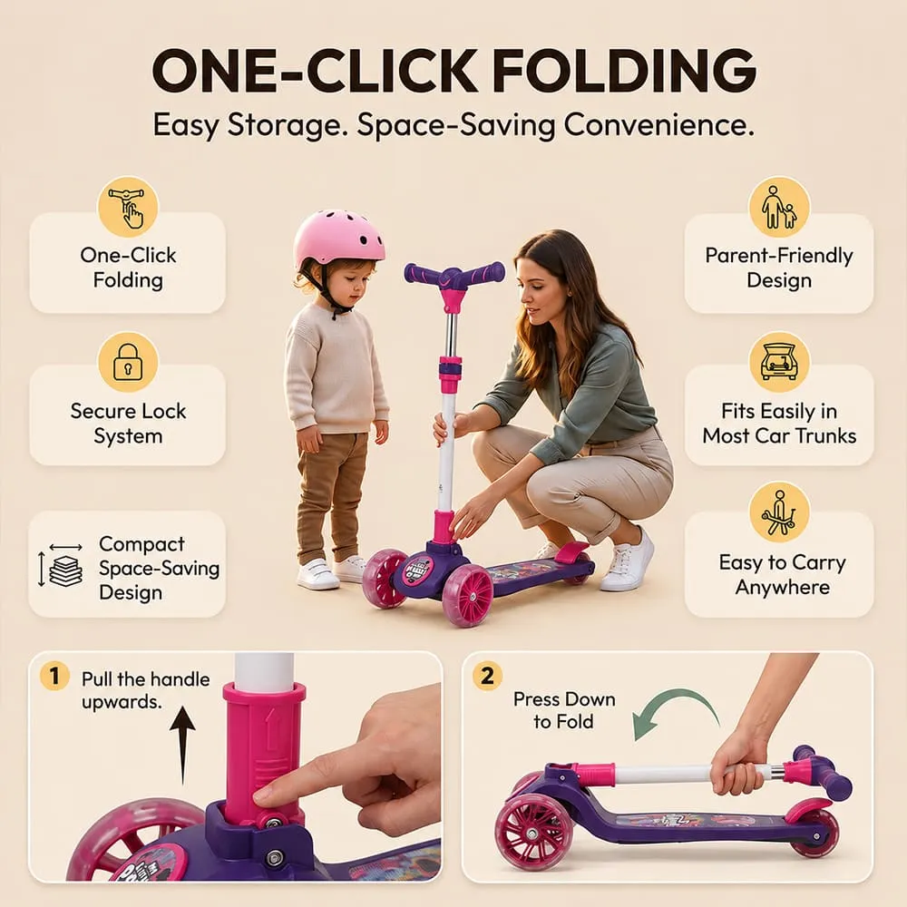 one click fold Peppa pig kids scooter purple