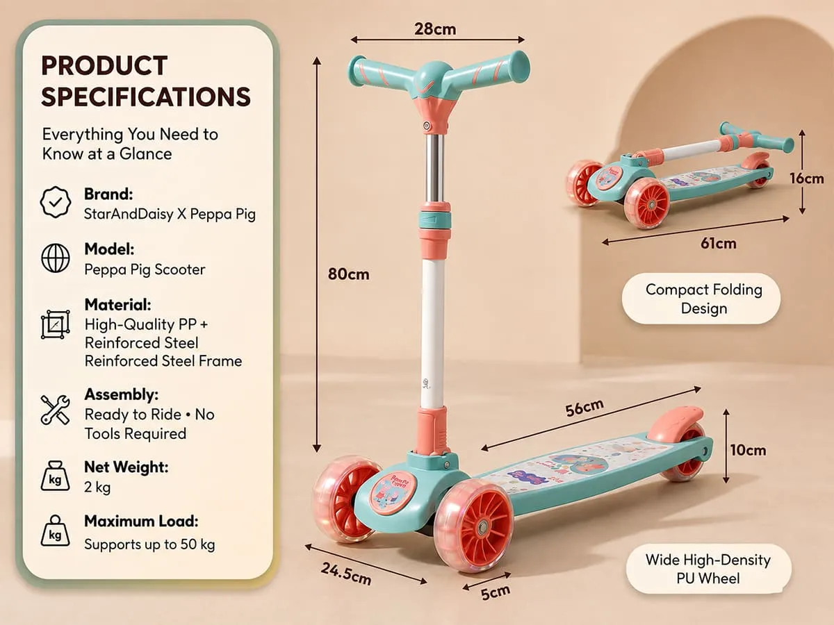 Peppa Pig Spartan Kids Scooter with LED Light Wheels