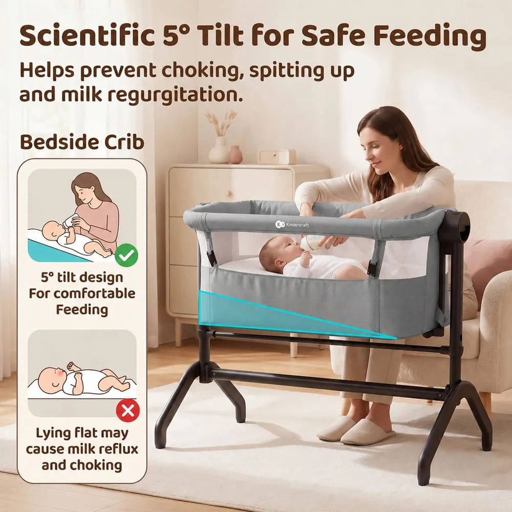 scientific 5 degree tilt for safe feeding kinderkraft baby cradle grey
