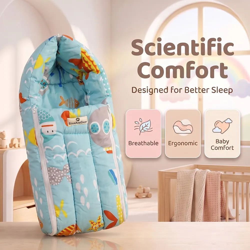 scientific comfort with baby sleeping bag aqua print
