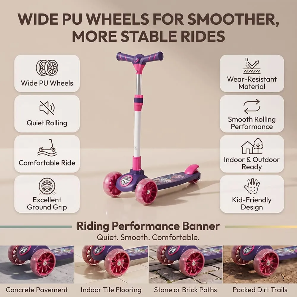 wide pu wheels of Peppa pig kids scooter purple