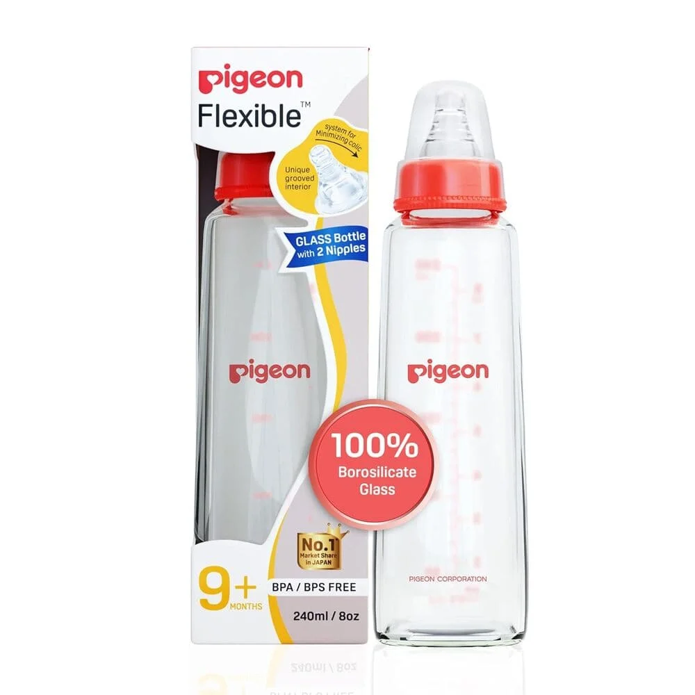 Glass Feeding Bottle red