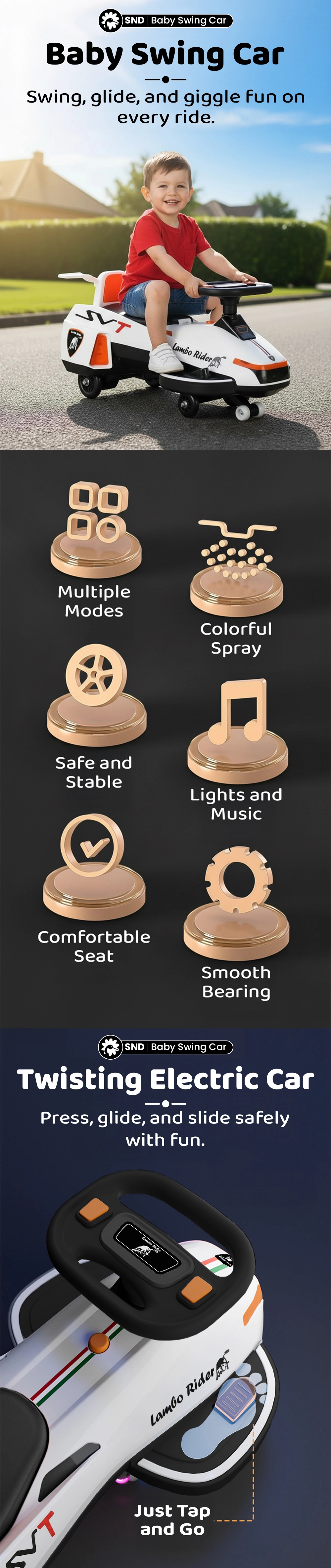 Swing Car with Accelerator for Kids