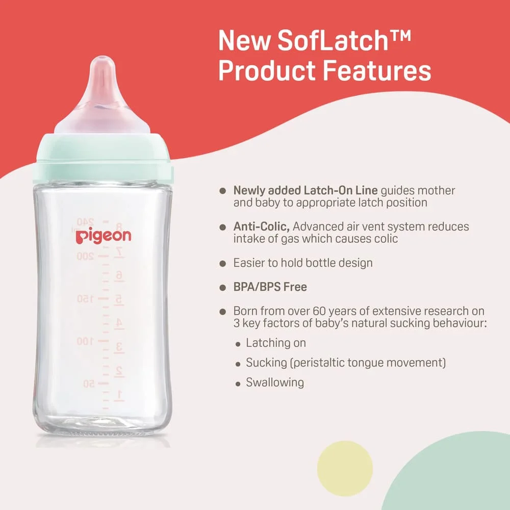 Glass Nursing Bottle with Softlatch Nipple 240ml