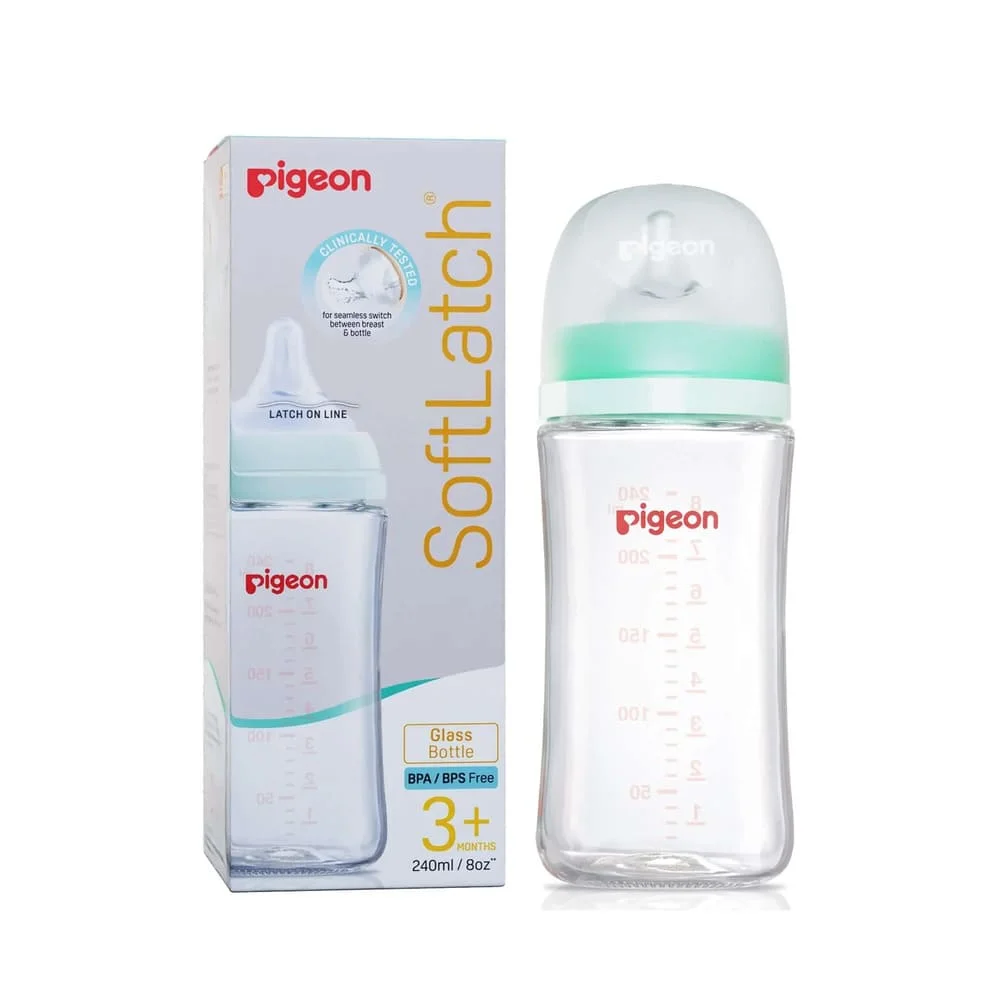 Glass Nursing Bottle with Softlatch Nipple 240ml