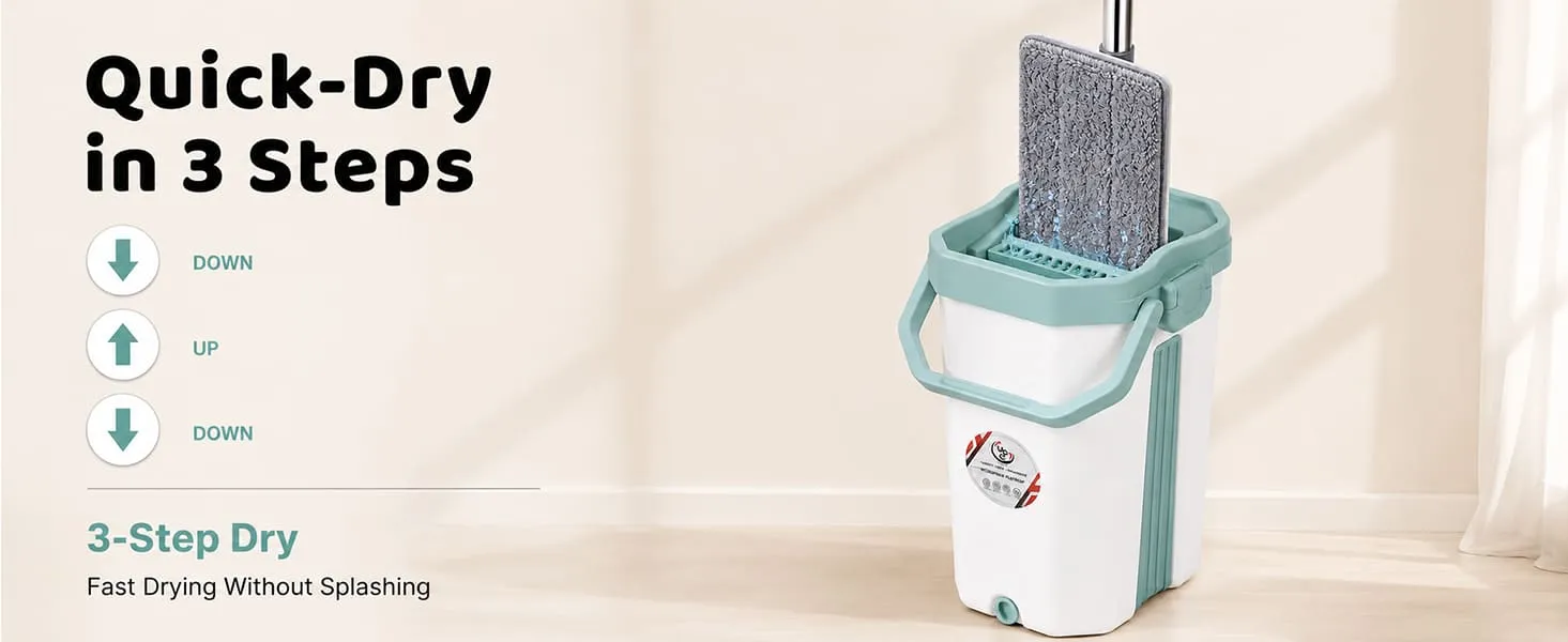 UPC Hands-Free Microfiber Flat Mop 360° Flexible Cleaning Mop