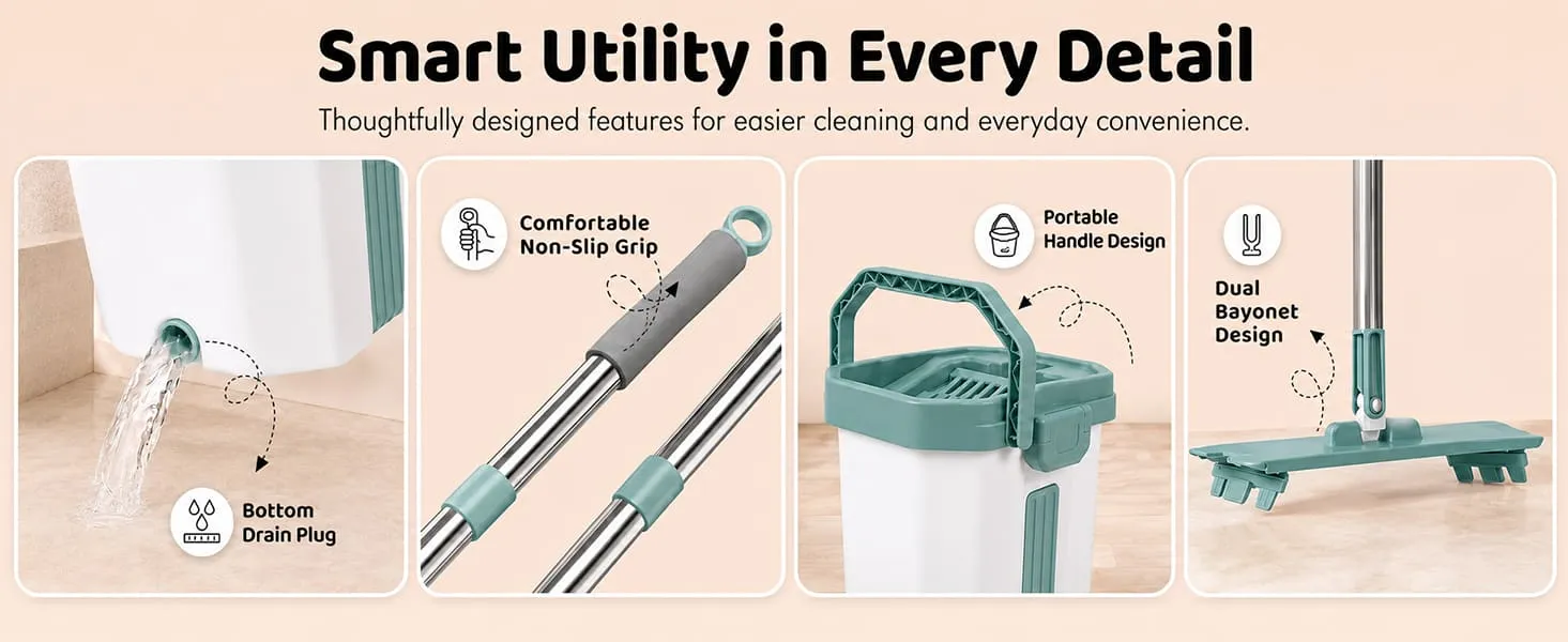 UPC Hands-Free Microfiber Flat Mop 360° Flexible Cleaning Mop