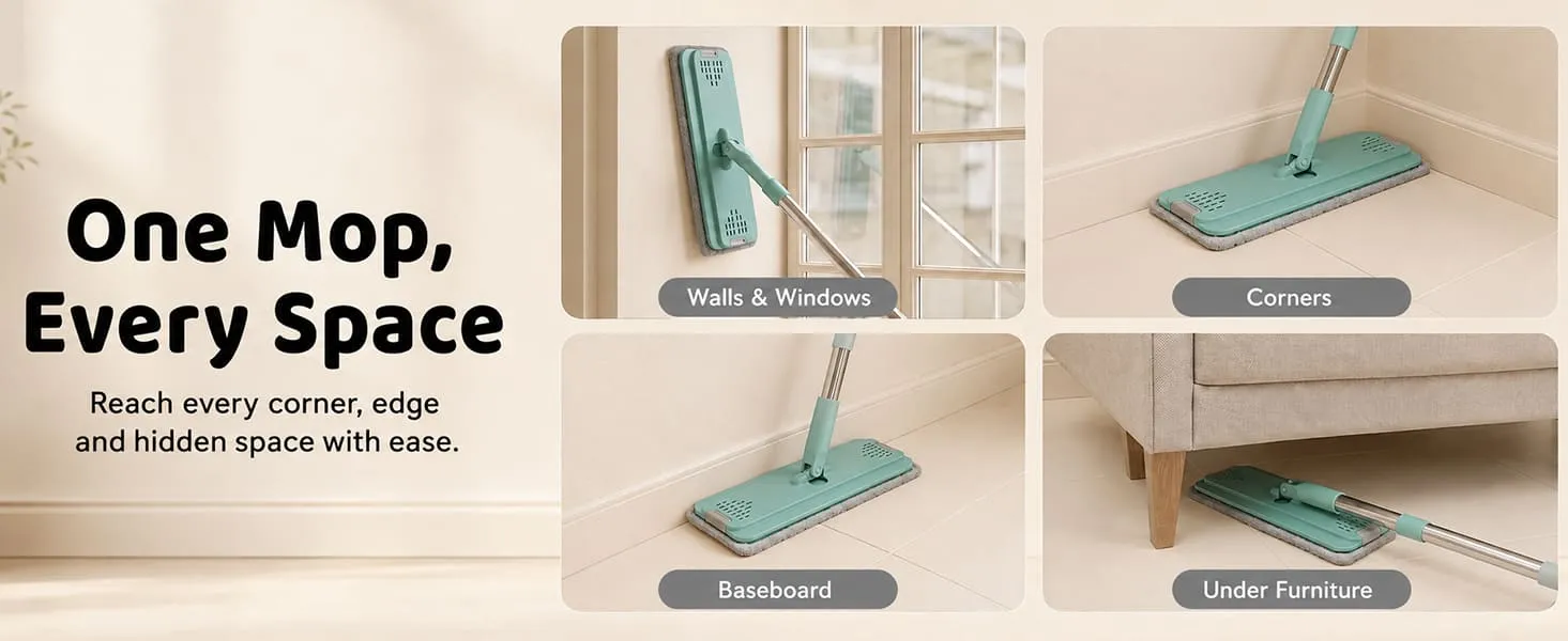 UPC Hands-Free Microfiber Flat Mop 360° Flexible Cleaning Mop