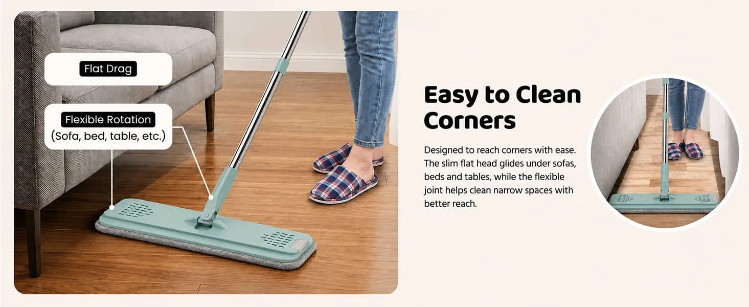 UPC Hands-Free Microfiber Flat Mop 360° Flexible Cleaning Mop