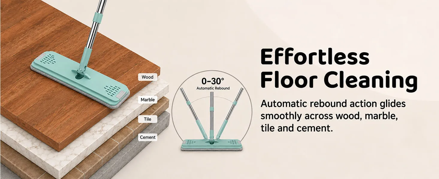 UPC Hands-Free Microfiber Flat Mop 360° Flexible Cleaning Mop