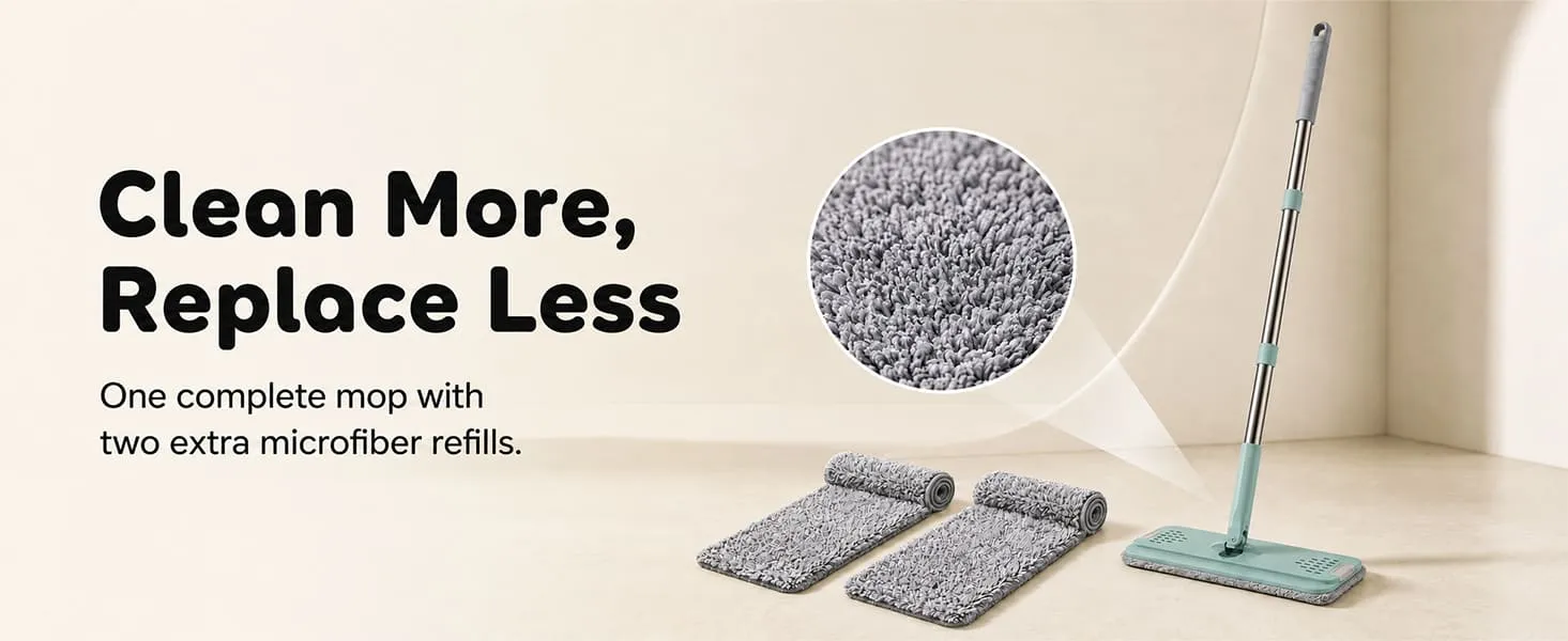 UPC Hands-Free Microfiber Flat Mop 360° Flexible Cleaning Mop