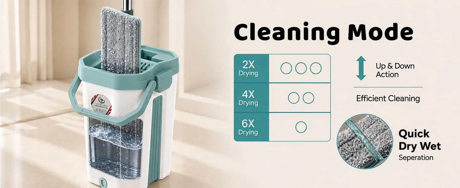 UPC Hands-Free Microfiber Flat Mop 360° Flexible Cleaning Mop