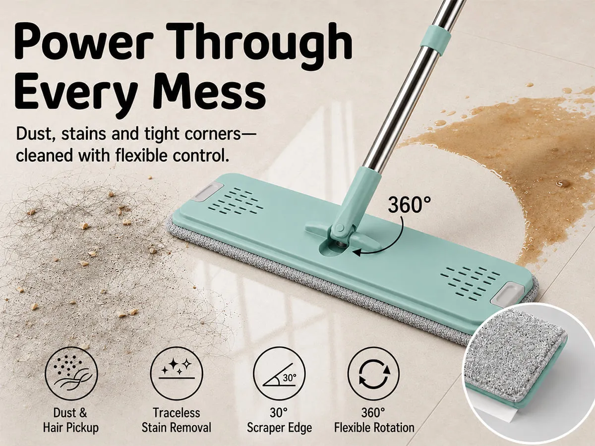 UPC Hands-Free Microfiber Flat Mop 360° Flexible Cleaning Mop