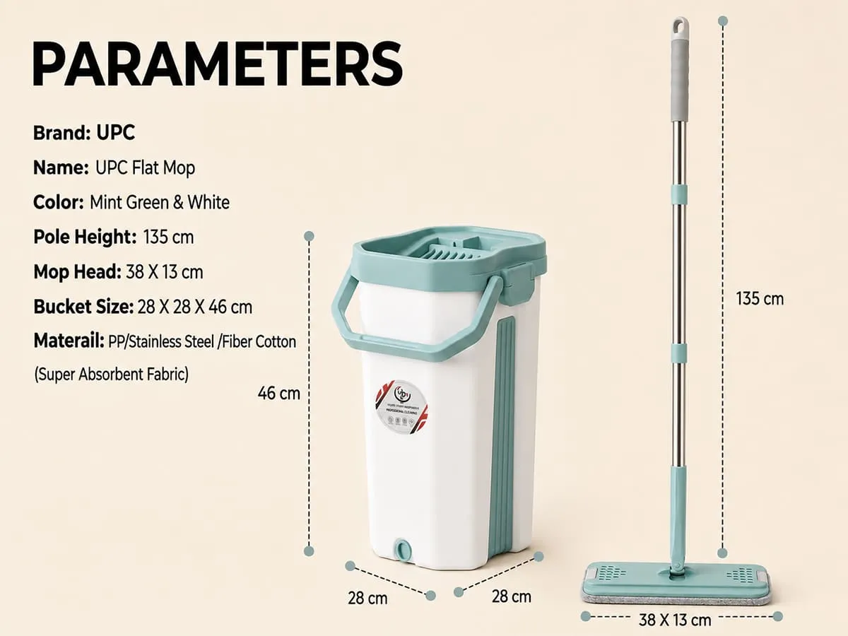 UPC Hands-Free Microfiber Flat Mop 360° Flexible Cleaning Mop