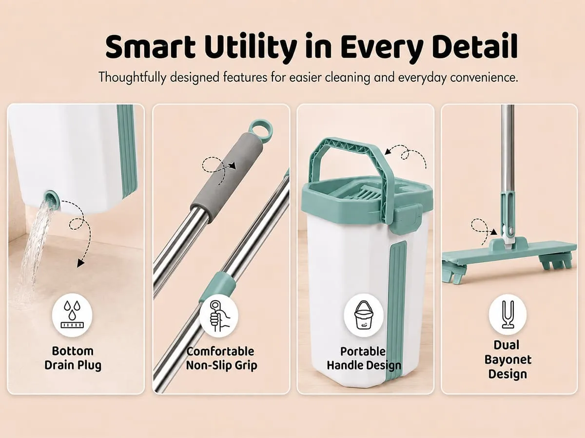 UPC Hands-Free Microfiber Flat Mop 360° Flexible Cleaning Mop