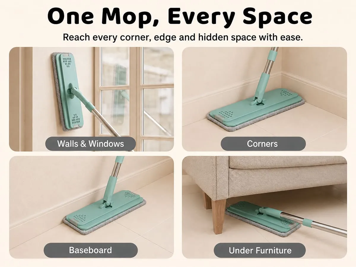 UPC Hands-Free Microfiber Flat Mop 360° Flexible Cleaning Mop
