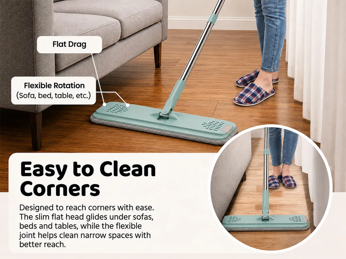 UPC Hands-Free Microfiber Flat Mop 360° Flexible Cleaning Mop
