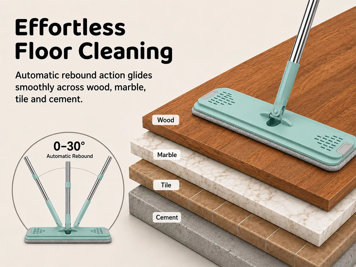UPC Hands-Free Microfiber Flat Mop 360° Flexible Cleaning Mop