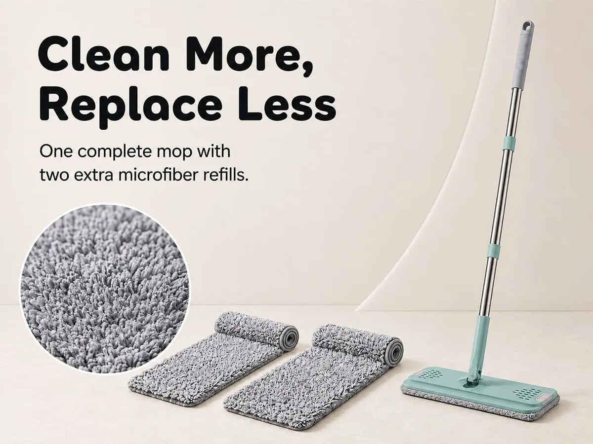 UPC Hands-Free Microfiber Flat Mop 360° Flexible Cleaning Mop