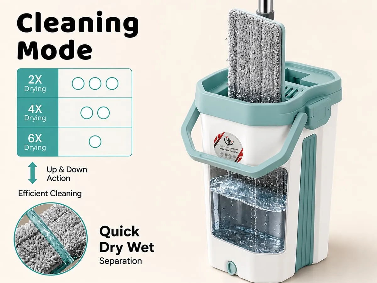 UPC Hands-Free Microfiber Flat Mop 360° Flexible Cleaning Mop