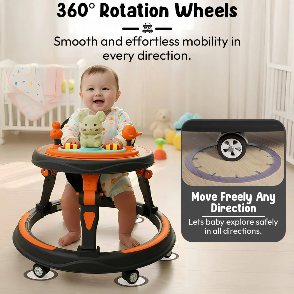360 degree rotation intelligent walker orange