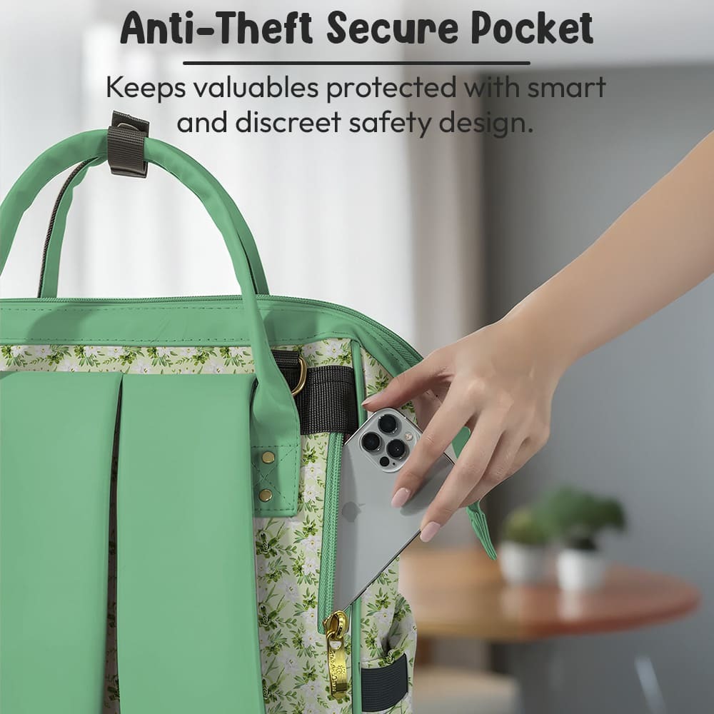 Diaper bag with secure pockets lion print