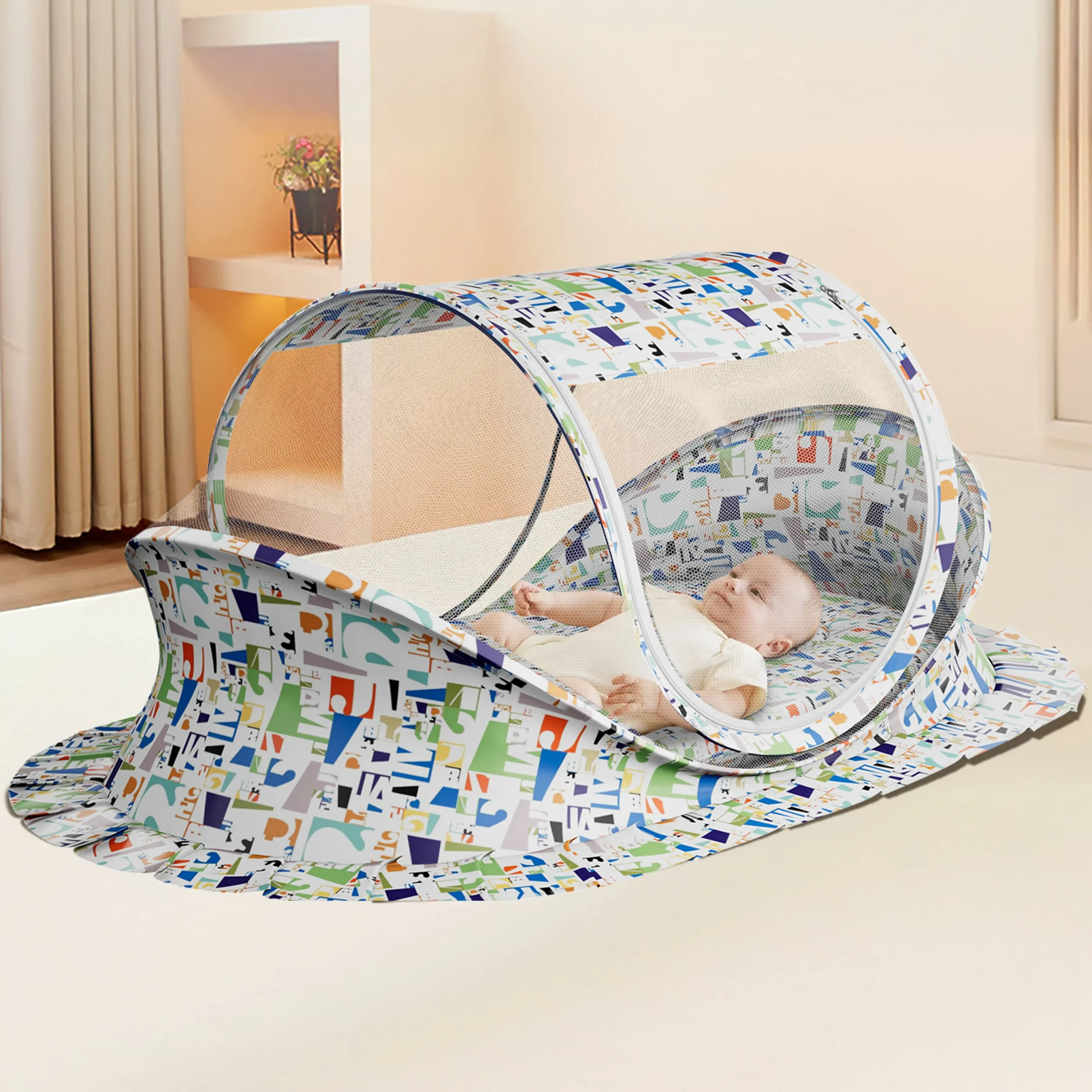 Mosquito net alphabet print