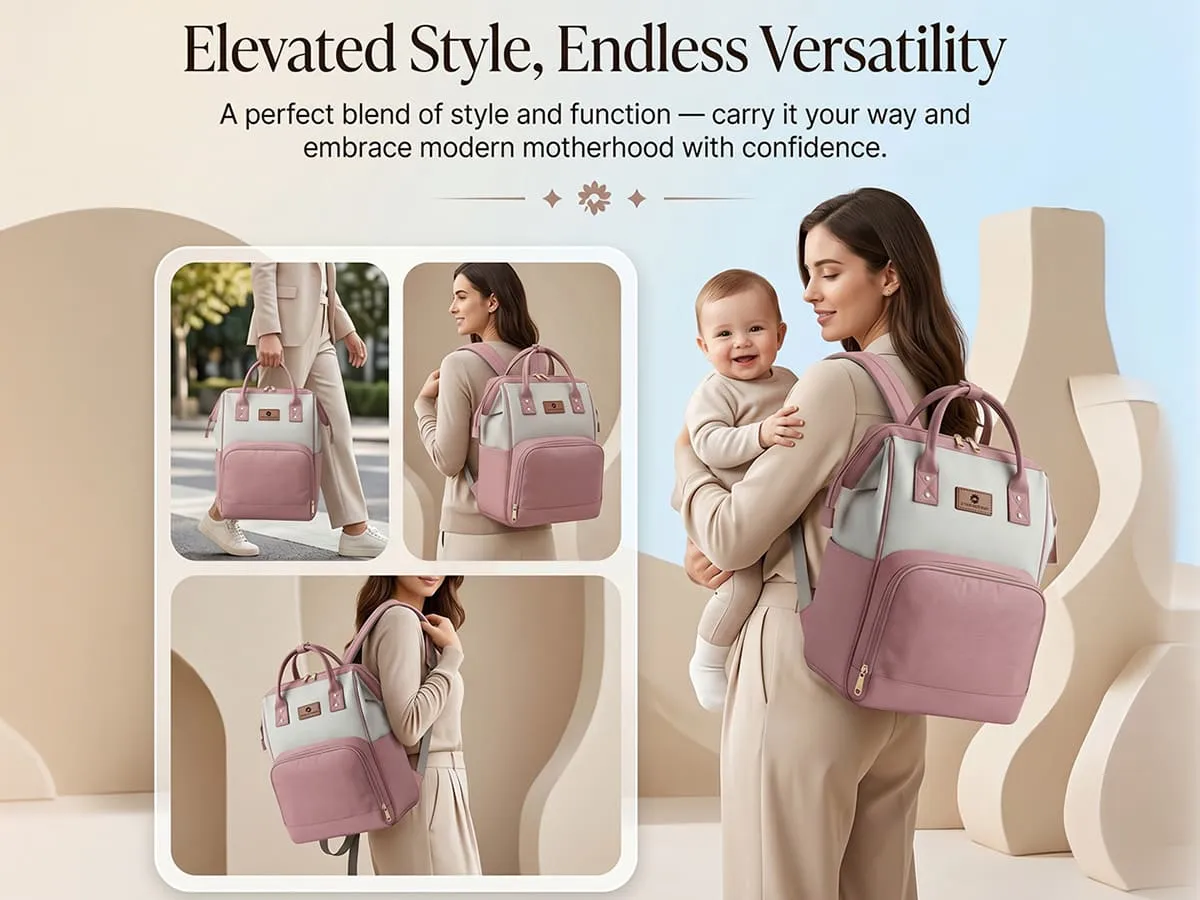 Baby Diaper Bag for Travel with Multi-Compartments, Insulated Bottle Pocket