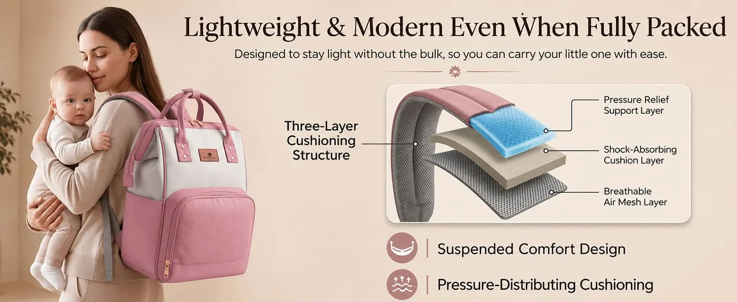 Baby Diaper Bag for Travel with Multi-Compartments, Insulated Bottle Pocket